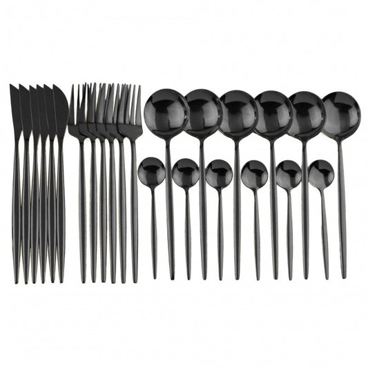 24PCS White Gold Dinnerware Set Stainless Steel Knife Fork