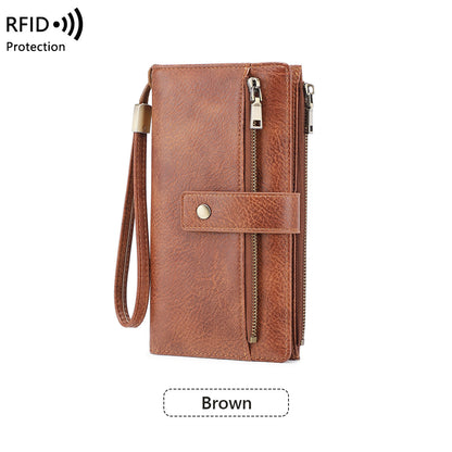 Anti-magnetic Womens Multi-Card Trifold Long Fashion Wallet