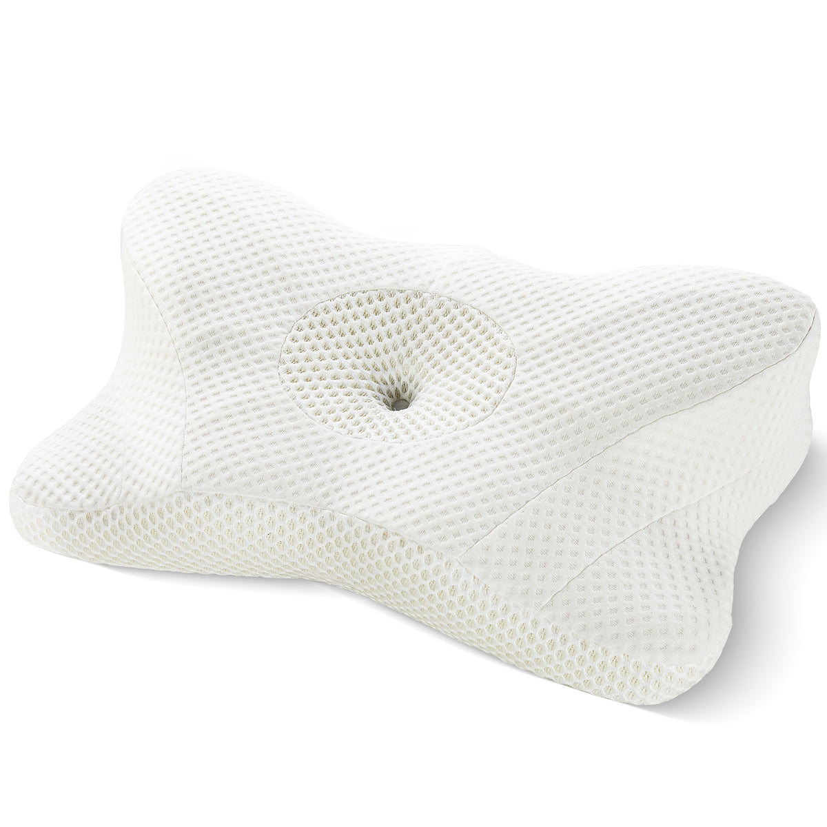 White memory foam contour pillow, angled view