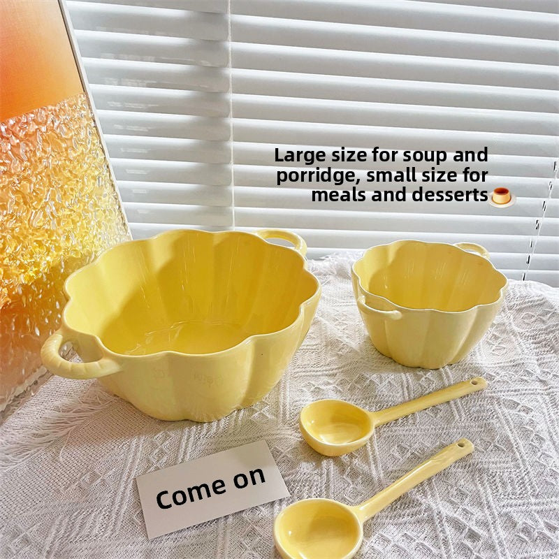 Double Eared Ceramic Soup Bowl with Floral Design