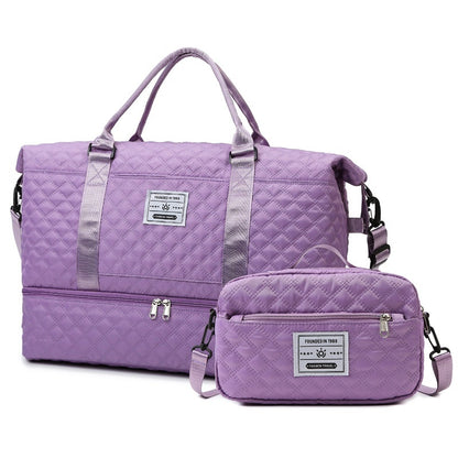 Large Capacity Quilted Embroidered Crossbody Travel Bag