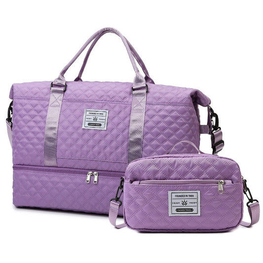 Large Capacity Quilted Embroidered Crossbody Travel Bag
