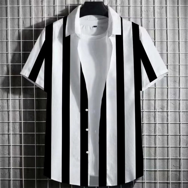 Color Simple Striped Men’s 3D Printing Short Sleeve T-Shirt
