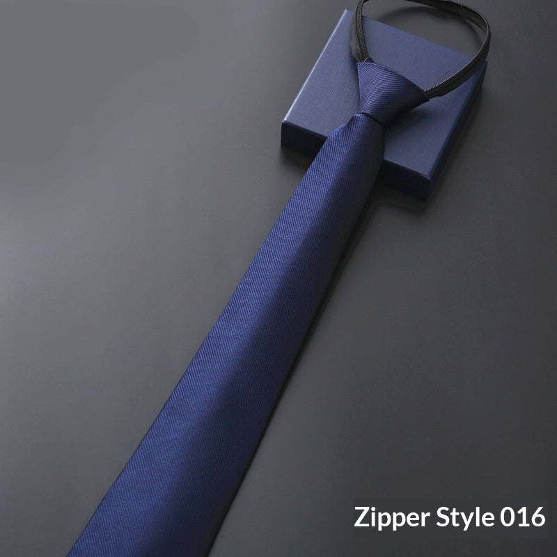 Mens Business Formal Zipper Tie With Blue Stripes for Office
