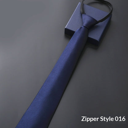 Mens Business Formal Zipper Tie With Blue Stripes for Office