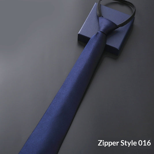 Mens Business Formal Zipper Tie With Blue Stripes for Office