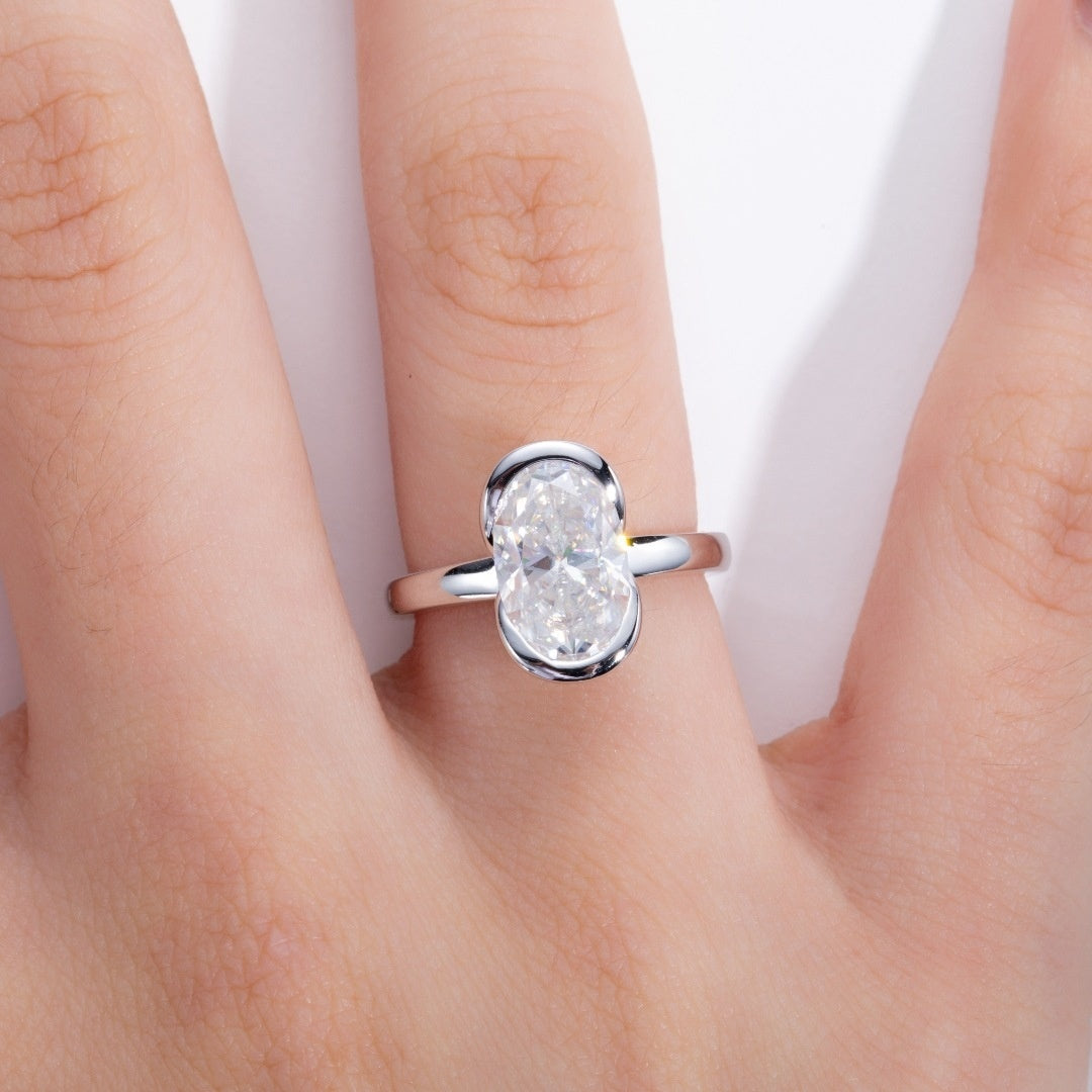 Silver Oval Semi  mount Ring With carat Fancy shaped Moissanite
