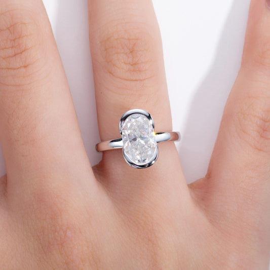 Silver Oval Semi  mount Ring With carat Fancy shaped Moissanite