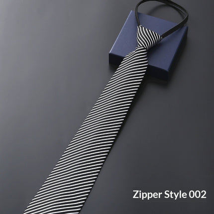 Mens Business Formal Zipper Tie With Blue Stripes for Office