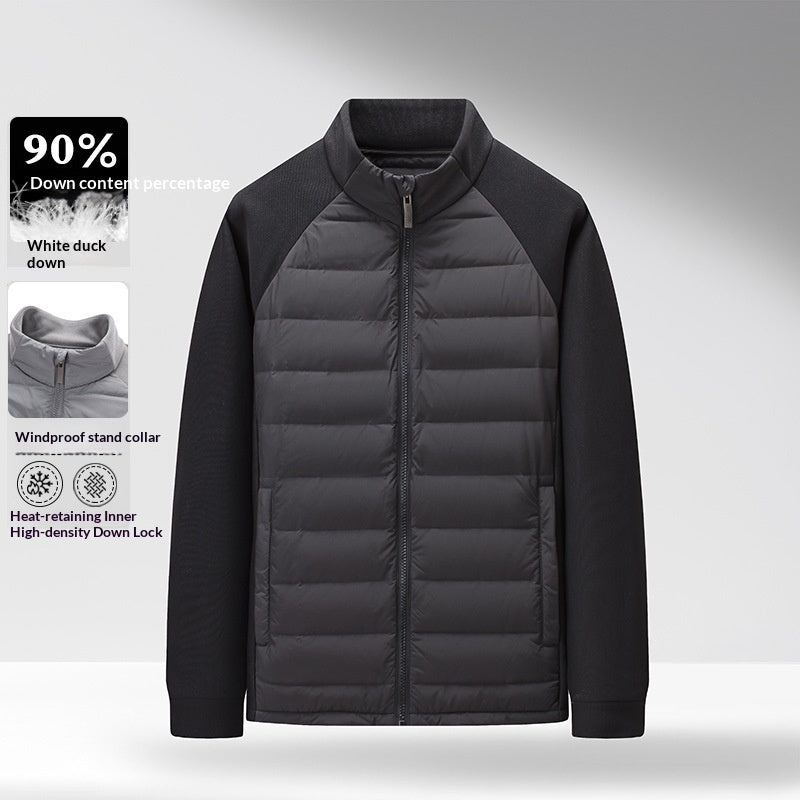 Buy Men’s Stand-Up Collar Patchwork Down Jacket – Warm & Light