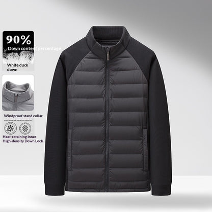 Buy Men’s Stand-Up Collar Patchwork Down Jacket – Warm & Light