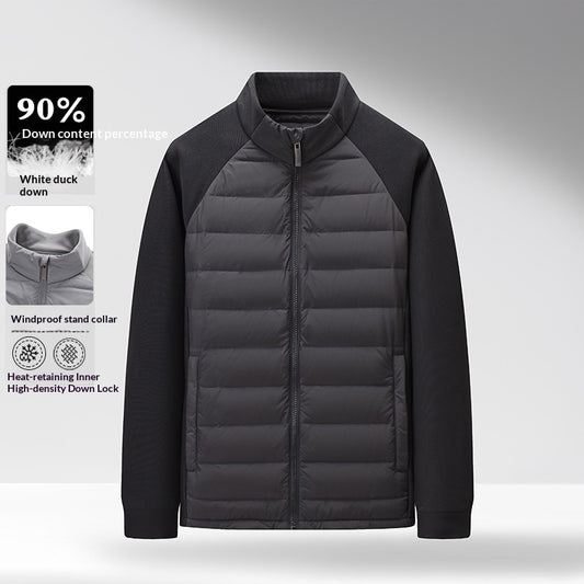 Buy Men’s Stand-Up Collar Patchwork Down Jacket – Warm & Light