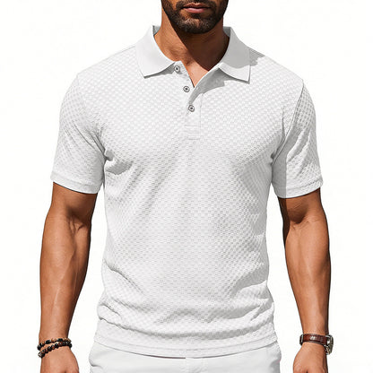 Mens Plaid Polo Shirt Breathable Casual Collared T-Shirt