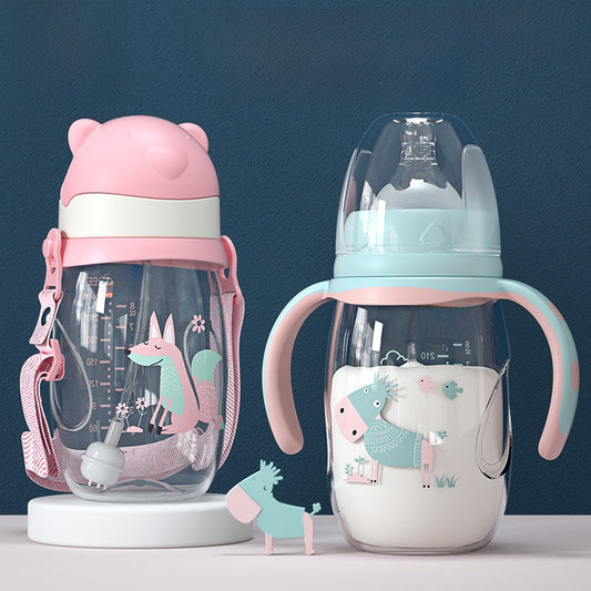 Baby Bottle with Straw Handle Wide Mouth for Daily Feeding