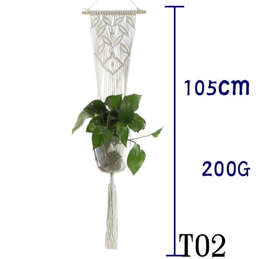 Flower Pot Net Bag – Beige Cotton Rope Indoor Plant Hanger