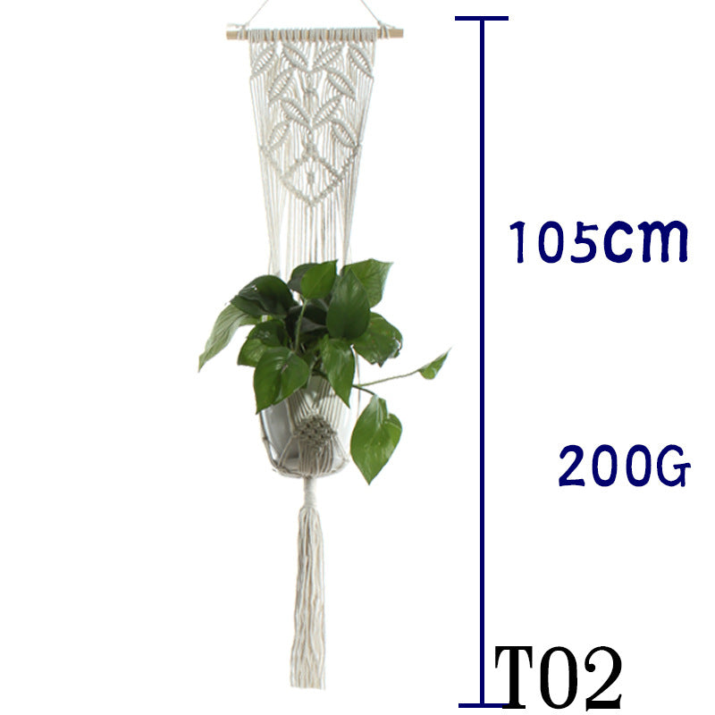Flower Pot Net Bag – Beige Cotton Rope Indoor Plant Hanger