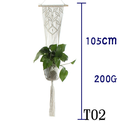 Flower Pot Net Bag – Beige Cotton Rope Indoor Plant Hanger