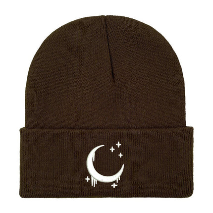 Embroidered Knitted Hat With Moon & Stars – Autumn Winter