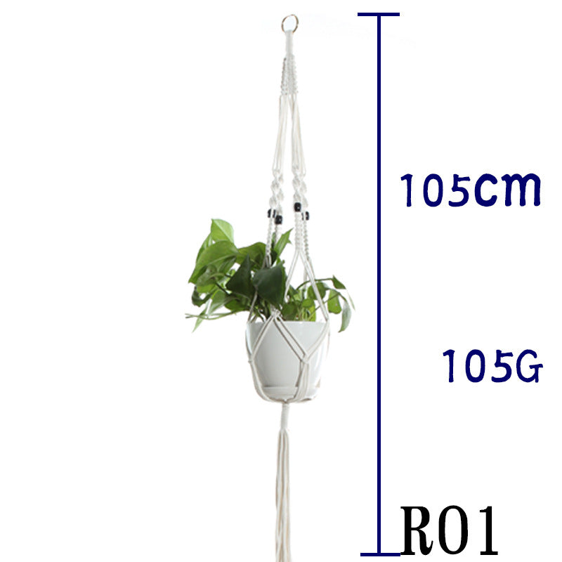 Flower Pot Net Bag – Beige Cotton Rope Indoor Plant Hanger