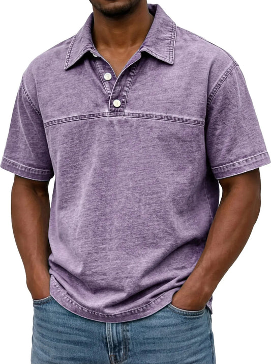Buy Men’s Solid-Color Vintage Short Sleeve Lapel Polo
