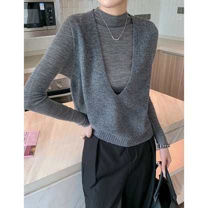 Buy Elegant Deep V-Neck Pure Wool Layered Knit Vest for Women
