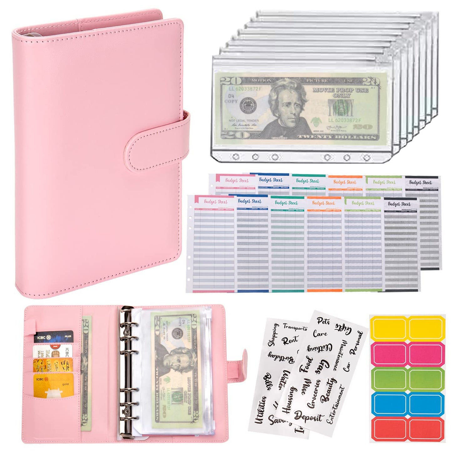 Macaron Loose-Leaf Leather Notebook with Zipper Wallet Bag