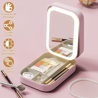 Portable Travel Makeup Bag with LED Mirror, 3 Color Light