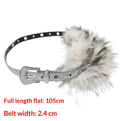 Buy Punk Diamond-Studded Fur Sequin Belt for Bold Personalized