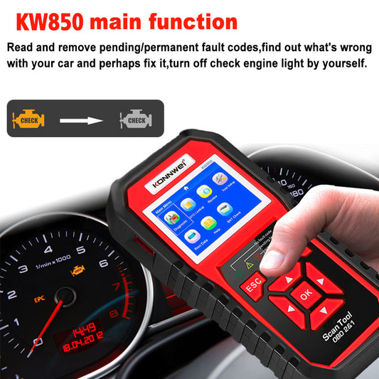 KW850 OBD2 CAN BUS Code Reader for Car Engine Diagnostics