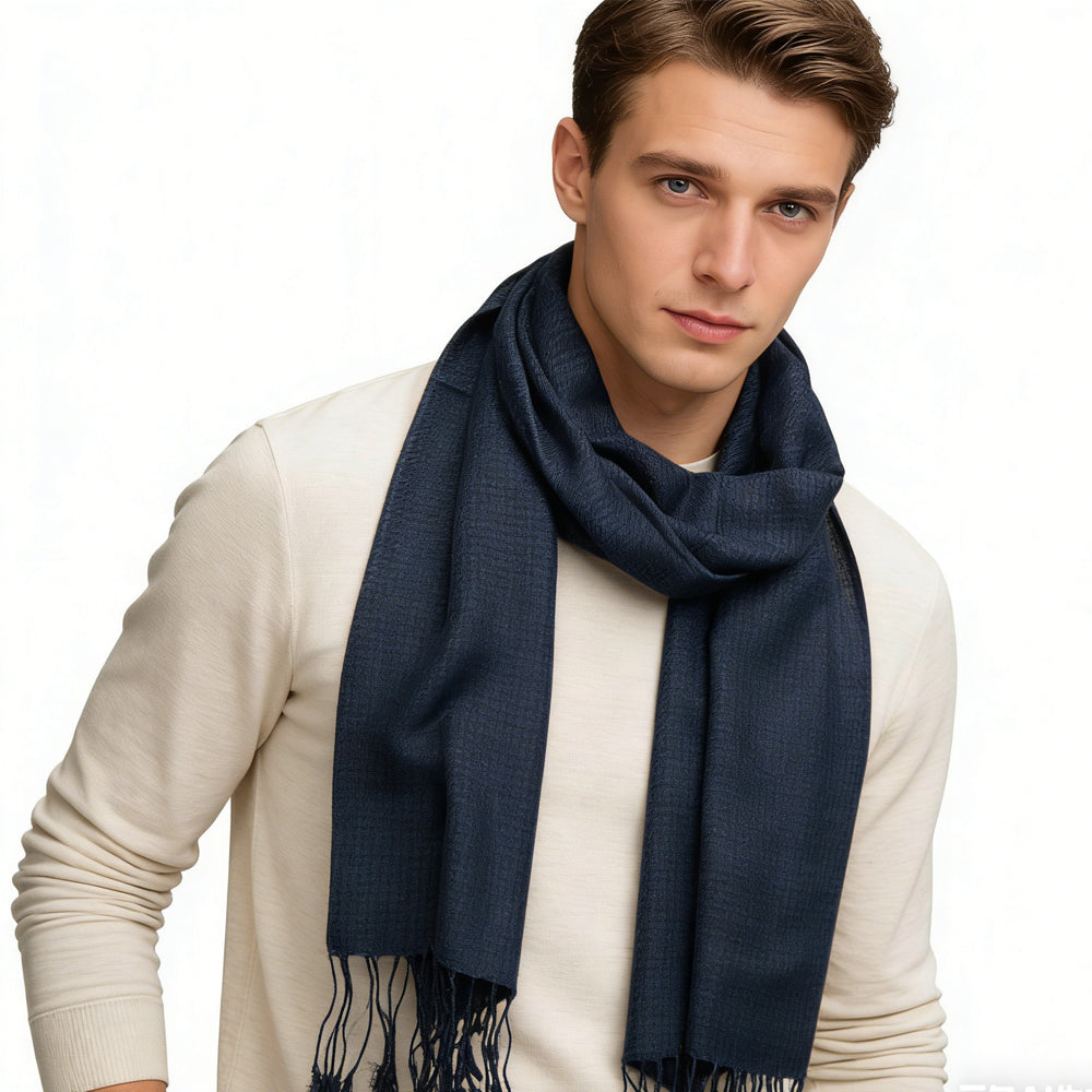 2pcs Navy Herringbone Texture Jacquard Weave Mimics Luxury Fabrics,Versatile Everyday Scarf ,Pairs With All Casual Outfits,Office Appropriate Subtlety For Women Men