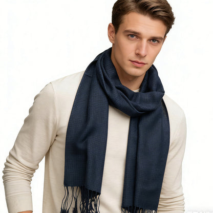 2pcs Navy Herringbone Texture Jacquard Weave Mimics Luxury Fabrics,Versatile Everyday Scarf ,Pairs With All Casual Outfits,Office Appropriate Subtlety For Women Men