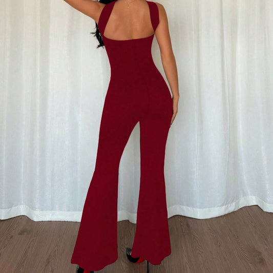Buy Chic Metal Buckle Flared Jumpsuit – Elegant Women Outfit