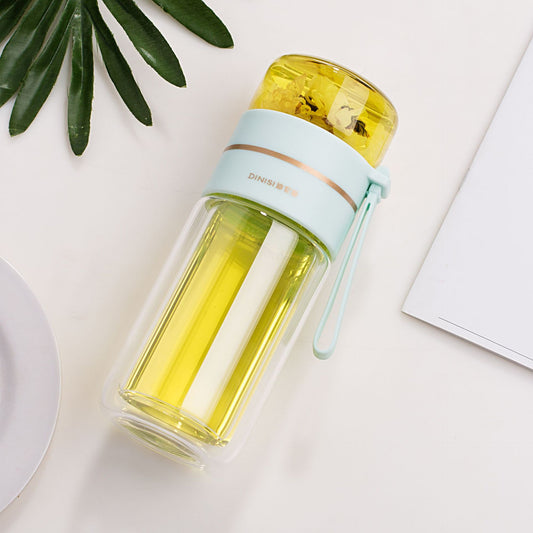 Glass Water Bottle with Tea Infuser Filter Double Wall Design