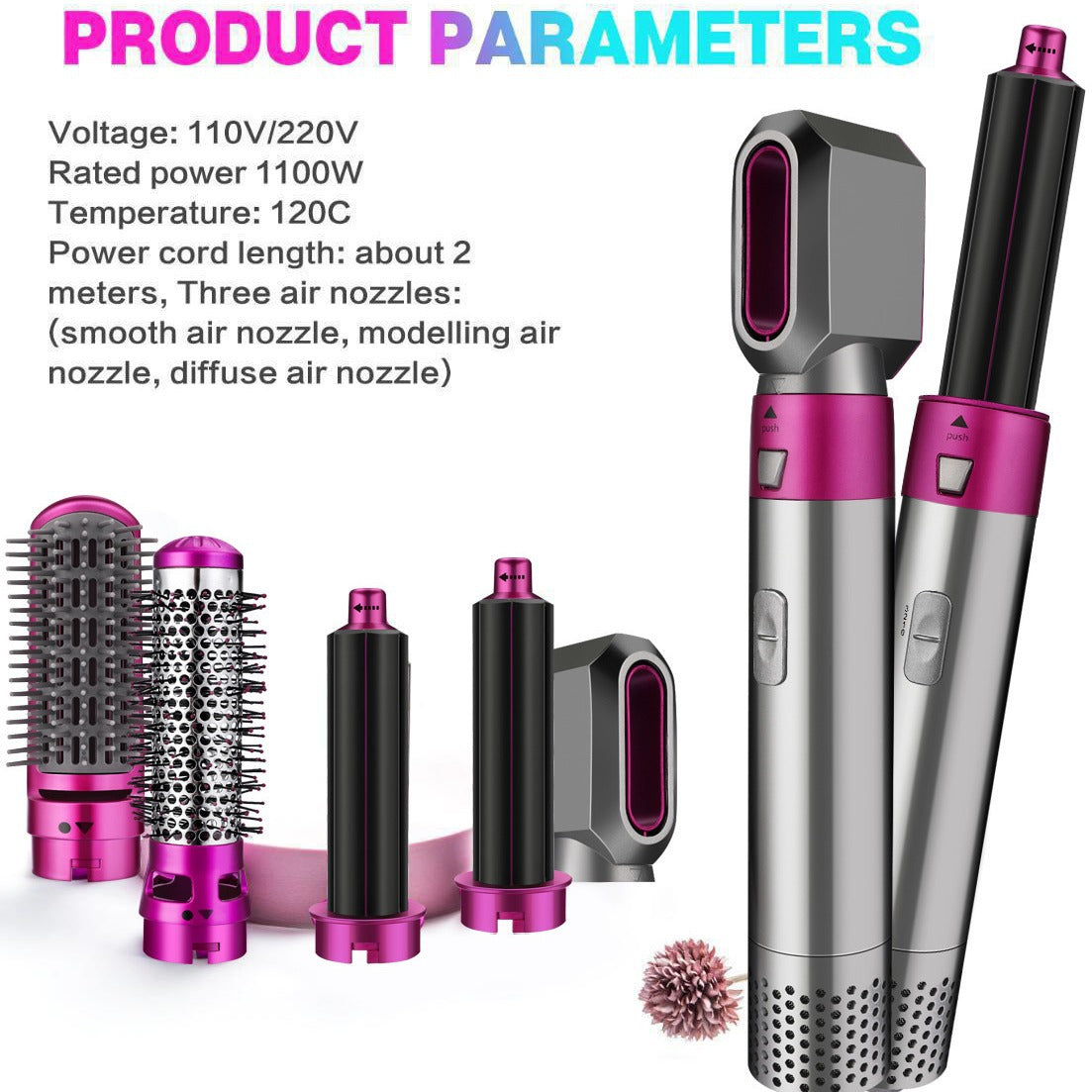 5-in-1 Hair Dryer Curling Iron Straightener with Negative Ion