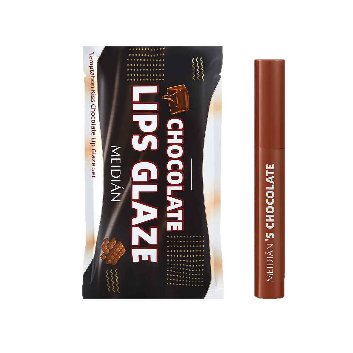 5-piece set of chocolate lip gloss with matte and glossy finish and satin texture