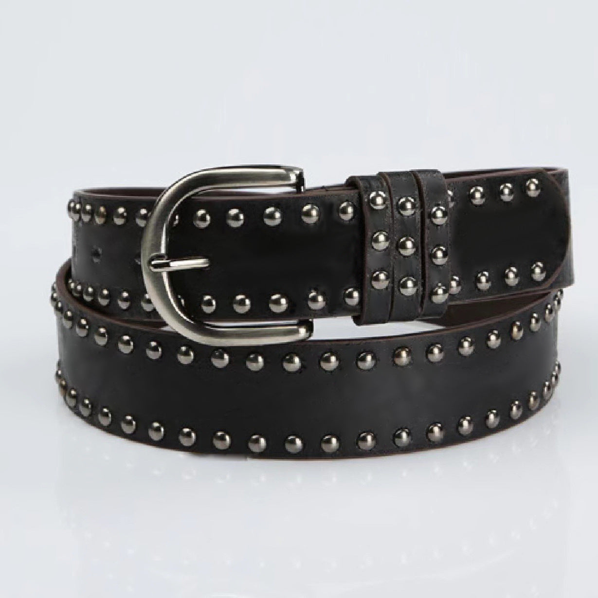 Womens Soft-leather Belt With Stylish Pin Buckle and Rivets