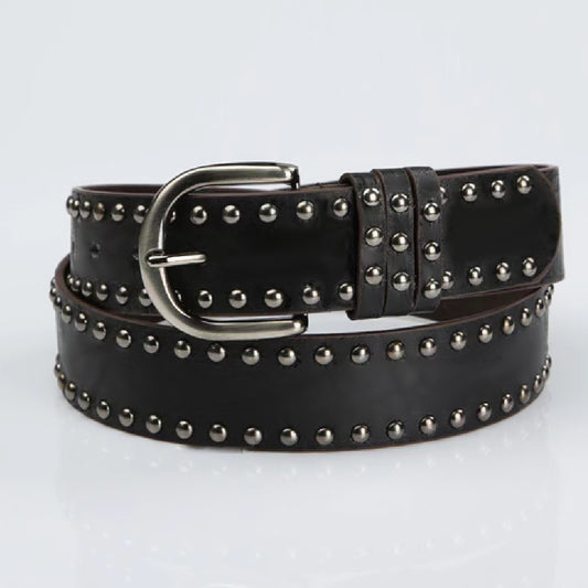 Womens Soft-leather Belt With Stylish Pin Buckle and Rivets