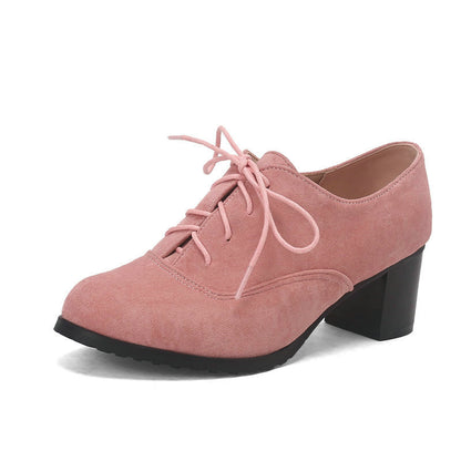 Deep-V Cut Womens Chunky Heel Round-Toe Lace-Up Shoes