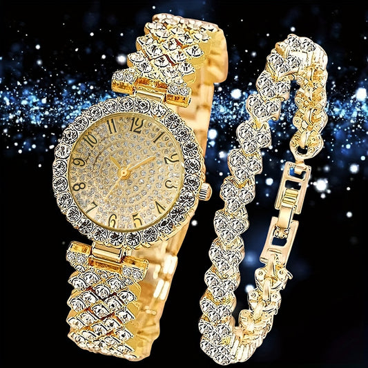 Roman-Style Womens Watch with Diamond-Encrusted Dial