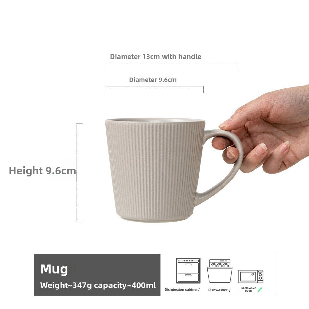 Simple Striped Ceramic Mug with Large Capacity