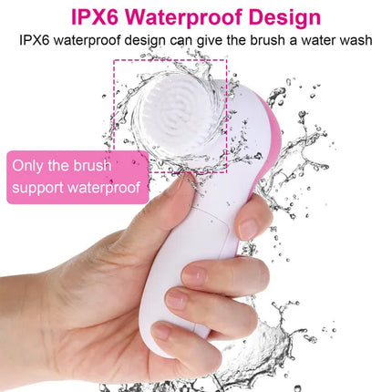 Waterproof Facial Cleansing Brush with 5 Heads for Women