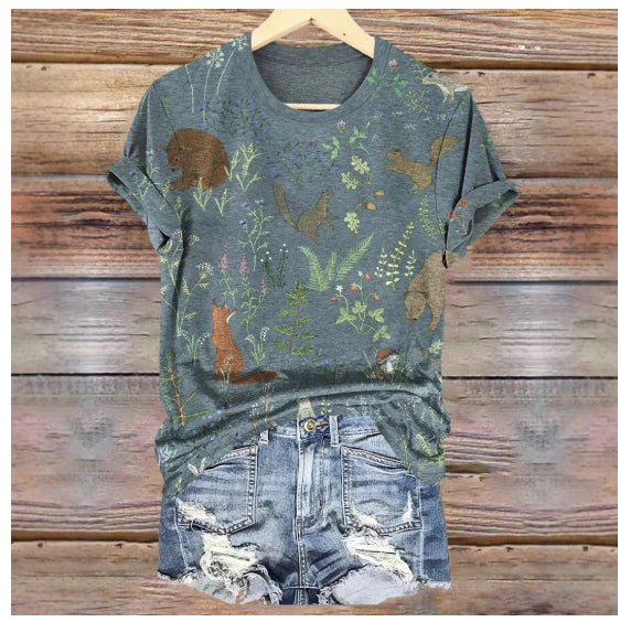 Fashion-Forward Printed Slim-Fit Short-Sleeve Women's Top
