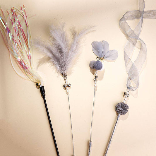 Feather Bell Cat Wand Toys for Hunting and Fun Exercise