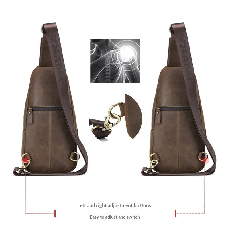 Men’s Cowhide Leather Crossbody Sling Bag Vintage.
