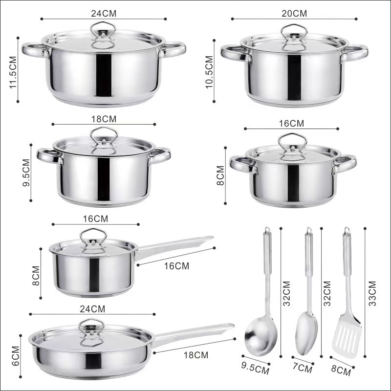 Stainless Steel Cookware Set 15-Piece Kitchen Pots & Pans