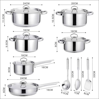 Stainless Steel Cookware Set 15-Piece Kitchen Pots & Pans