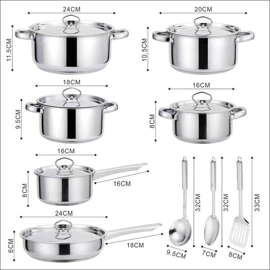 Stainless Steel Cookware Set 15-Piece Kitchen Pots & Pans