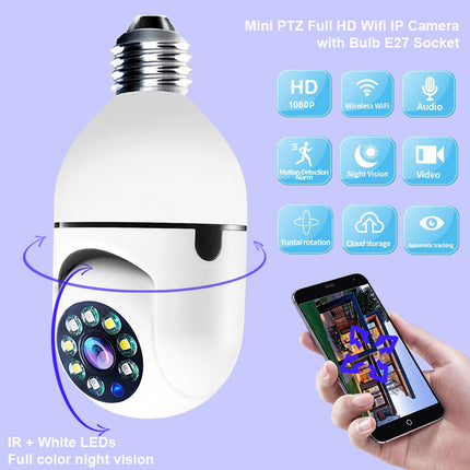 WiFi Camera 1080P Bulb 4X Zoom Home 5G WiFi Alarm Monitor