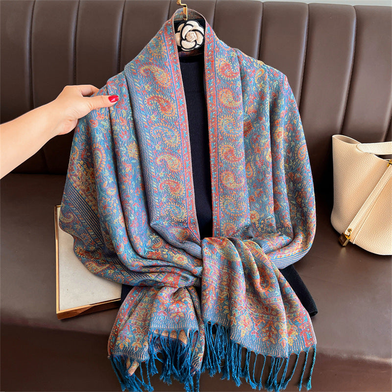 Light-luxury Jacquard Cashew Tassel Fashion Shawl for Women