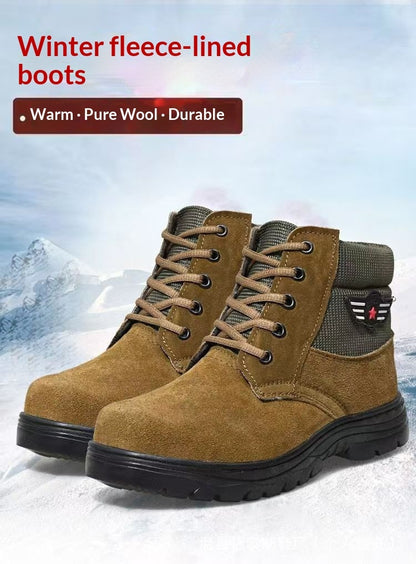 Buy Mens Sheepskin-Trimmed Thermal Cotton Boots Cozy Outdoor Wear